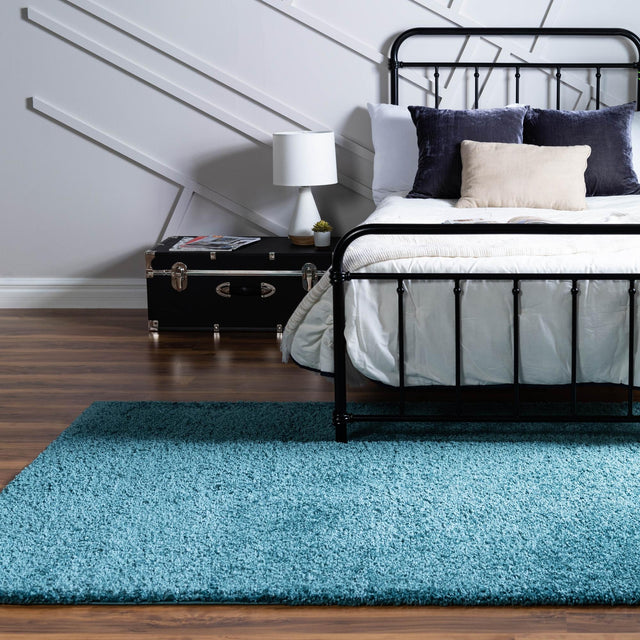 Turquoise 6' 1 x 9' Soft Solid Shag Rectangle Area Rug Thick Soft Touch Fluffy & Plush Shaggy Pile 100% Polypropylene Minimalist Carpet for Modern Home Interiors for Sale at Rug Engine