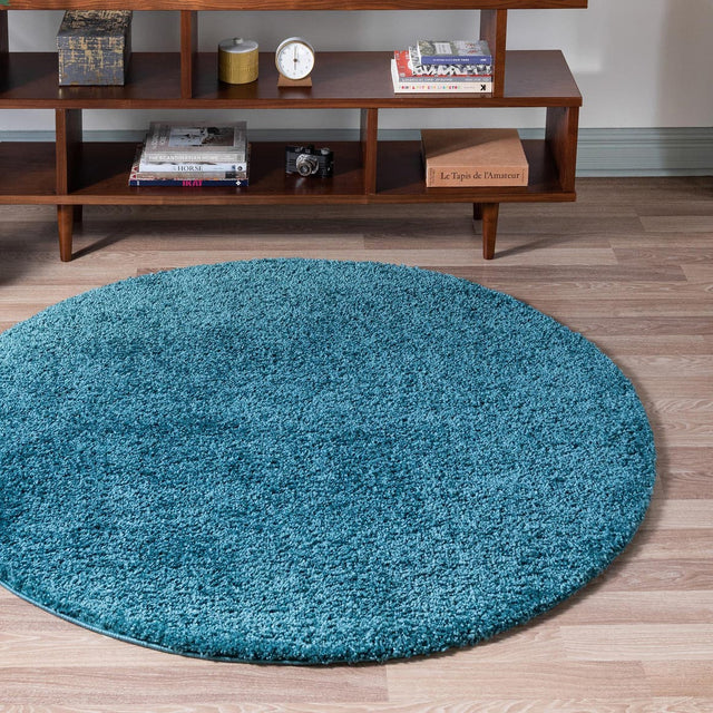 Turquoise 6' 1 x 6' 1 Soft Solid Shag Round Area Rug Thick Soft Touch Fluffy & Plush Shaggy Pile 100% Polypropylene Minimalist Carpet for Modern Home Interiors for Sale at Rug Engine