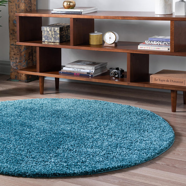 Turquoise 6' 1 x 6' 1 Soft Solid Shag Round Area Rug Thick Soft Touch Fluffy & Plush Shaggy Pile 100% Polypropylene Minimalist Carpet for Modern Home Interiors for Sale at Rug Engine