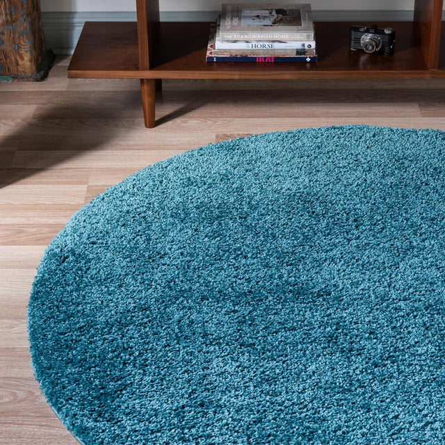 Turquoise 4' 1 x 4' 1 Soft Solid Shag Round Area Rug Thick Soft Touch Fluffy & Plush Shaggy Pile