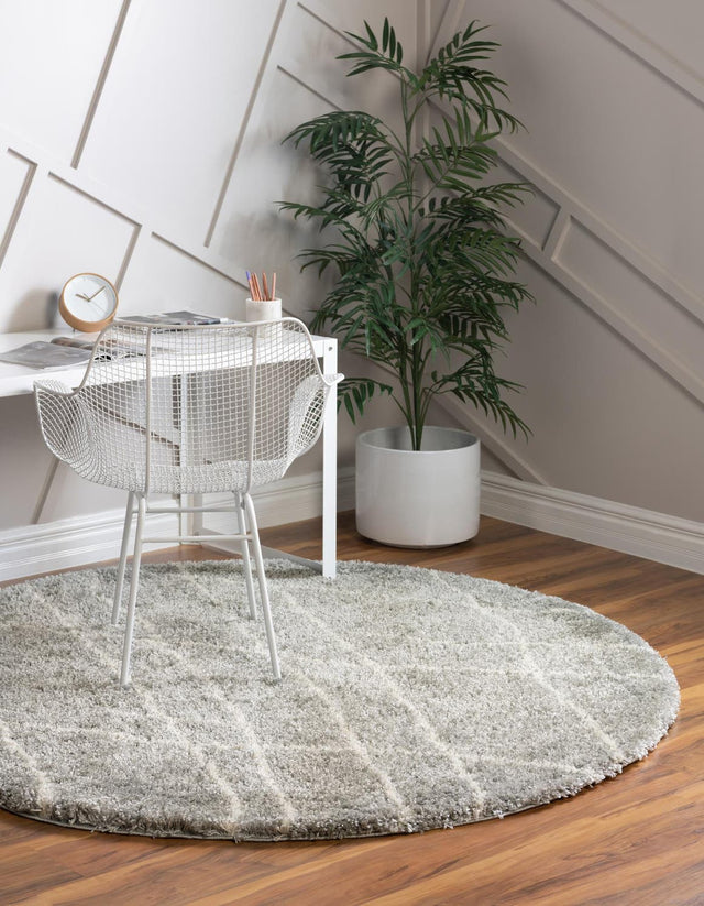 Cloud Gray 5' 3 x 5' 3 Soft Touch Shag Round Area Rug Thick Soft Touch Fluffy & Plush Shaggy Pile 100% Polypropylene Unique Carpet for Modern Home Interiors for Sale at Rug Engine