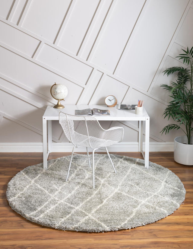 Cloud Gray 5' 3 x 5' 3 Soft Touch Shag Round Area Rug Thick Soft Touch Fluffy & Plush Shaggy Pile 100% Polypropylene Unique Carpet for Modern Home Interiors for Sale at Rug Engine