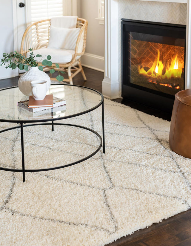 Ivory 4' 1 x 4' 1 Soft Touch Shag Square Area Rug Thick Soft Touch Fluffy & Plush Shaggy Pile 100% Polypropylene Unique Carpet for Modern Home Interiors for Sale at Rug Engine