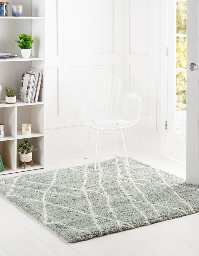Sage Green 5' 3 x 5' 3 Soft Touch Shag Square Area Rug Thick Soft Touch Fluffy & Plush Shaggy Pile 100% Polypropylene Unique Carpet for Modern Home Interiors for Sale at Rug Engine