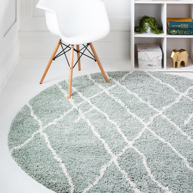 Sage Green 7' 10 x 7' 10 Soft Touch Shag Round Area Rug Thick Soft Touch Fluffy & Plush Shaggy Pile 100% Polypropylene Unique Carpet for Modern Home Interiors for Sale at Rug Engine