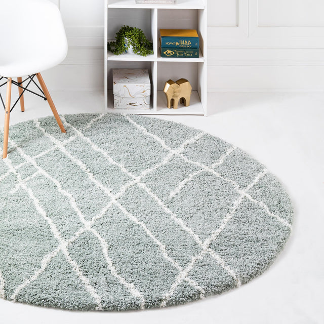 Sage Green 7' 10 x 7' 10 Soft Touch Shag Round Area Rug Thick Soft Touch Fluffy & Plush Shaggy Pile 100% Polypropylene Unique Carpet for Modern Home Interiors for Sale at Rug Engine