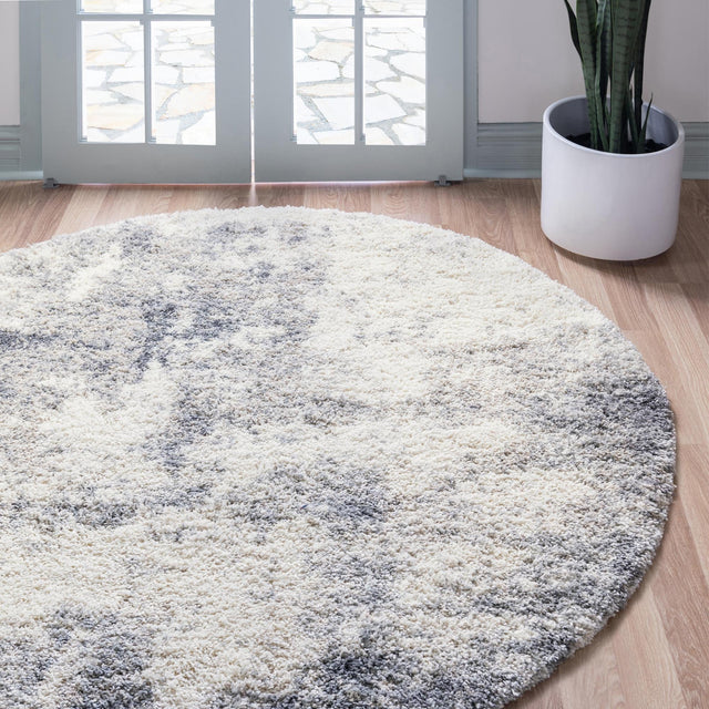 Pebble Gray 6' 1 x 6' 1 Soft Touch Shag Round Area Rug Thick Soft Touch Fluffy & Plush Shaggy Pile 100% Polypropylene Unique Carpet for Modern Home Interiors for Sale at Rug Engine
