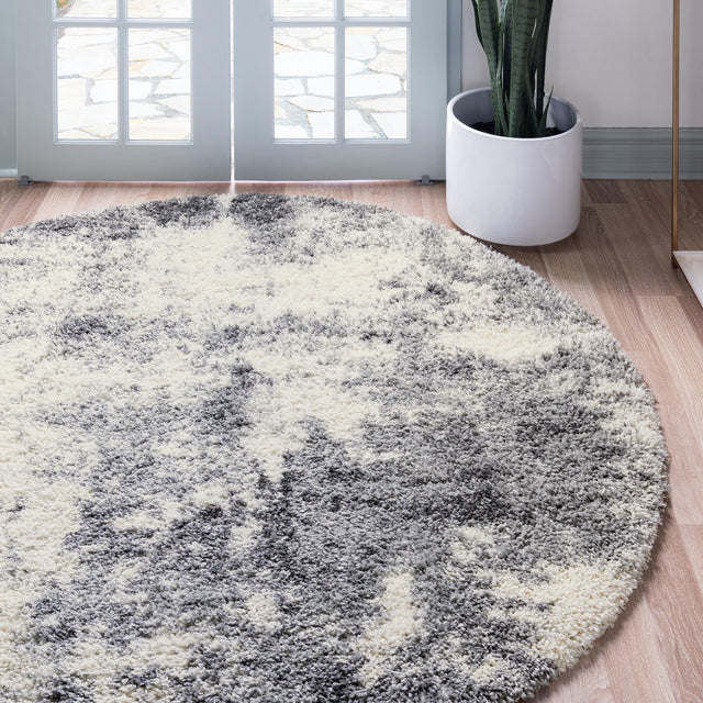 Smoke Gray 4' 1 x 4' 1 Soft Touch Shag Round Area Rug Thick Soft Touch Fluffy & Plush Shaggy Pile 100% Polypropylene Unique Carpet for Modern Home Interiors for Sale at Rug Engine