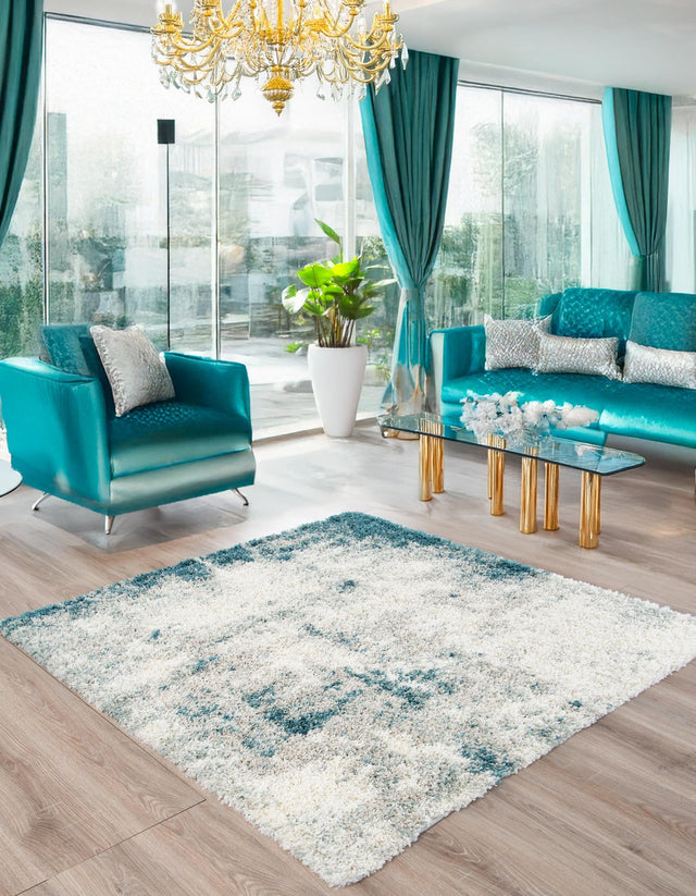 Sage Green 7' 10 x 7' 10 Soft Touch Shag Square Area Rug Thick Soft Touch Fluffy & Plush Shaggy Pile