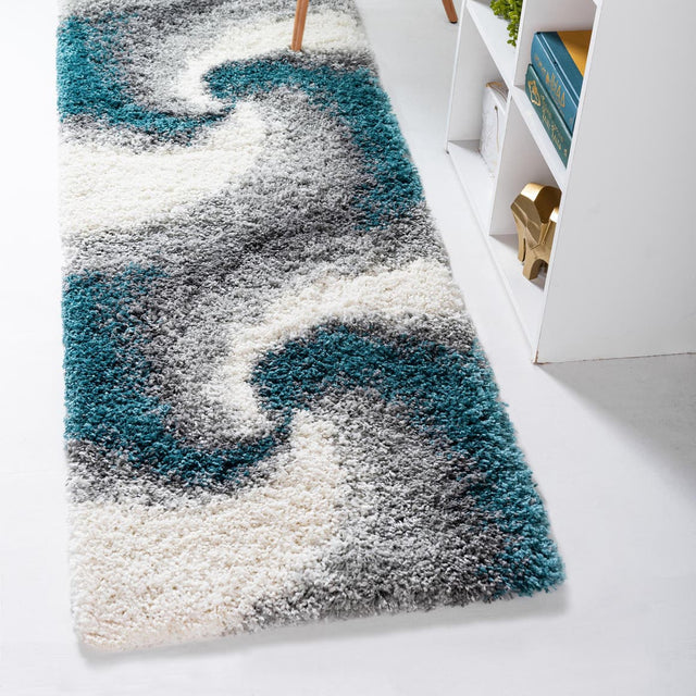 Turquoise 2' 7 x 13' 1 Soft Touch Shag Runner Area Rug Thick Soft Touch Fluffy & Plush Shaggy Pile 100% Polypropylene Unique Carpet for Modern Home Interiors for Sale at Rug Engine