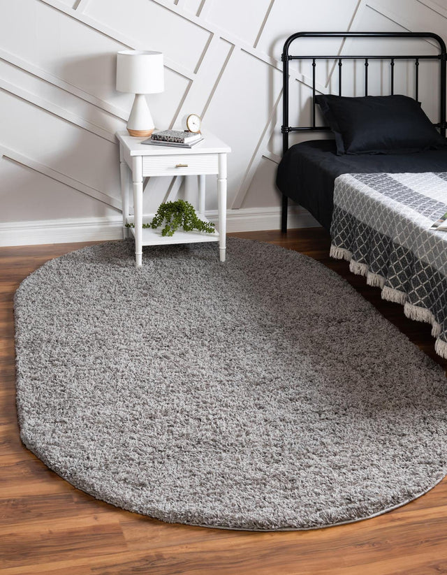 Cloud Gray 5' 3 x 8' Solid Shag Oval Area Rug Thick Soft Touch Fluffy & Plush Shaggy Pile Durable Minimalist Carpet for Classic Interior Design for Sale at Rug Engine