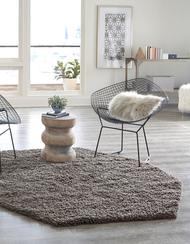 Graphite Gray 6' 1 x 6' 1 Solid Shag Octagon Area Rug Thick Soft Touch Fluffy & Plush Shaggy Pile Durable Minimalist Carpet for Classic Interior Design for Sale at Rug Engine