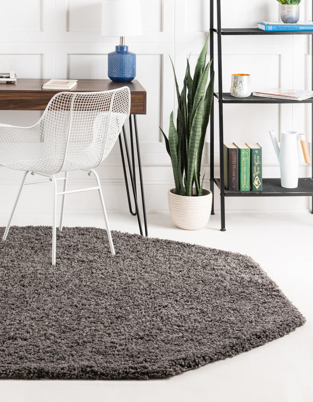 Graphite Gray 6' 1 x 6' 1 Solid Shag Octagon Area Rug Thick Soft Touch Fluffy & Plush Shaggy Pile Durable Minimalist Carpet for Classic Interior Design for Sale at Rug Engine