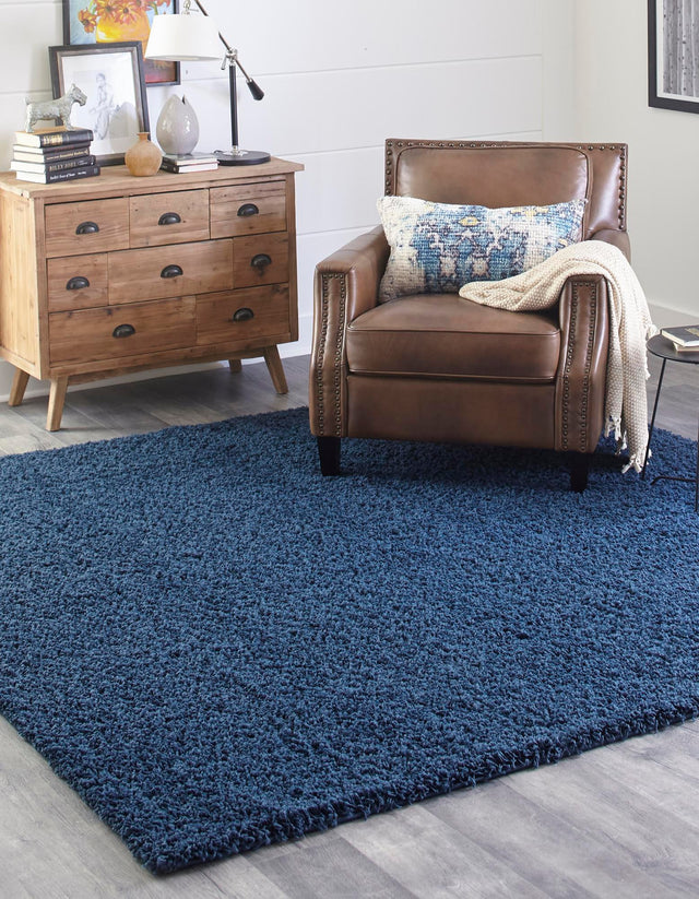 Sapphire Blue 7' 10 x 7' 10 Solid Shag Square Area Rug Thick Soft Touch Fluffy & Plush Shaggy Pile Durable Minimalist Carpet for Classic Interior Design for Sale at Rug Engine