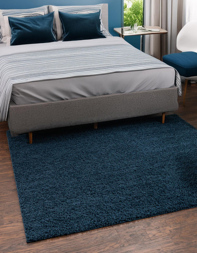 Sapphire Blue 7' 10 x 7' 10 Solid Shag Square Area Rug Thick Soft Touch Fluffy & Plush Shaggy Pile Durable Minimalist Carpet for Classic Interior Design for Sale at Rug Engine