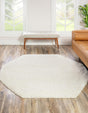 Snow White 6' 1 x 6' 1 Solid Shag Octagon Area Rug Thick Soft Touch Fluffy & Plush Shaggy Pile