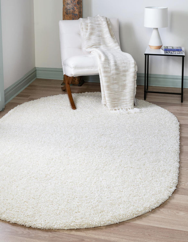 Snow White 5' 3 x 8' Solid Shag Oval Area Rug Thick Soft Touch Fluffy & Plush Shaggy Pile Durable Minimalist Carpet for Classic Interior Design for Sale at Rug Engine