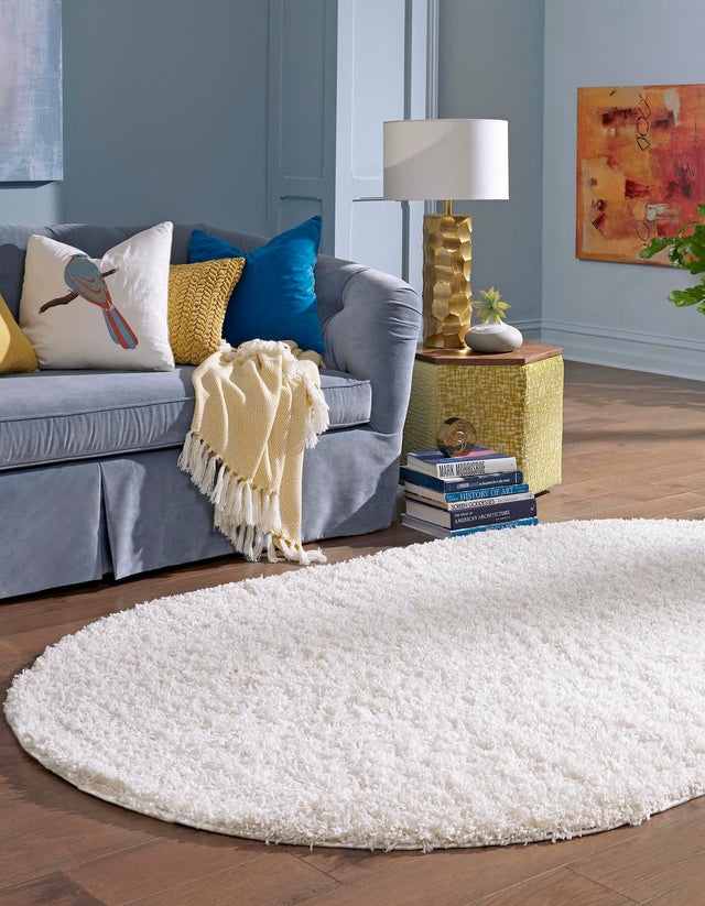 Snow White 5' 3 x 8' Solid Shag Oval Area Rug Thick Soft Touch Fluffy & Plush Shaggy Pile Durable Minimalist Carpet for Classic Interior Design for Sale at Rug Engine