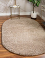 Taupe 5' 3 x 8' Solid Shag Oval Area Rug Thick Soft Touch Fluffy & Plush Shaggy Pile