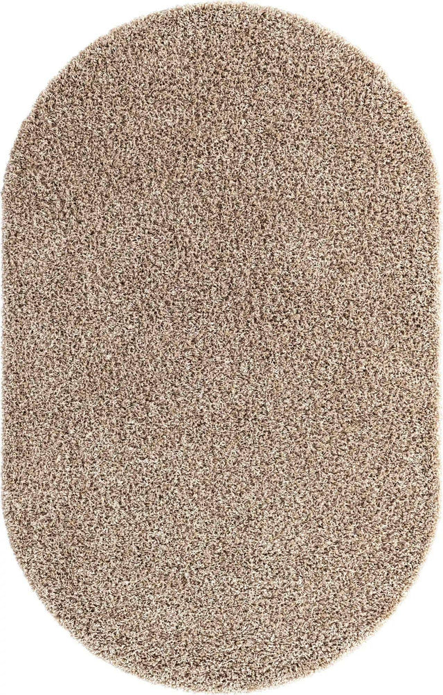 Taupe 5' 3 x 8' Solid Shag Oval Area Rug Thick Soft Touch Fluffy & Plush Shaggy Pile Durable Minimalist Carpet for Classic Interior Design for Sale at Rug Engine