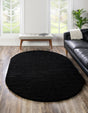 Jet Black 5' 3 x 8' Solid Shag Oval Area Rug Thick Soft Touch Fluffy & Plush Shaggy Pile