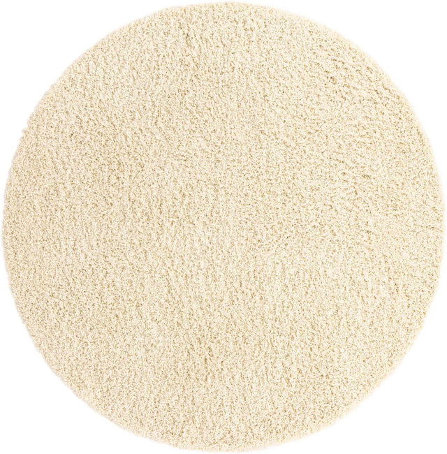 Pure Ivory 7' 1 x 7' 1 Solid Shag Round Area Rug Thick Soft Touch Fluffy & Plush Shaggy Pile Durable Minimalist Carpet for Classic Interior Design for Sale at Rug Engine