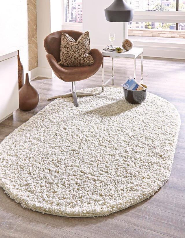 Pure Ivory 3' 1 x 5' 3 Solid Shag Oval Area Rug Thick Soft Touch Fluffy & Plush Shaggy Pile