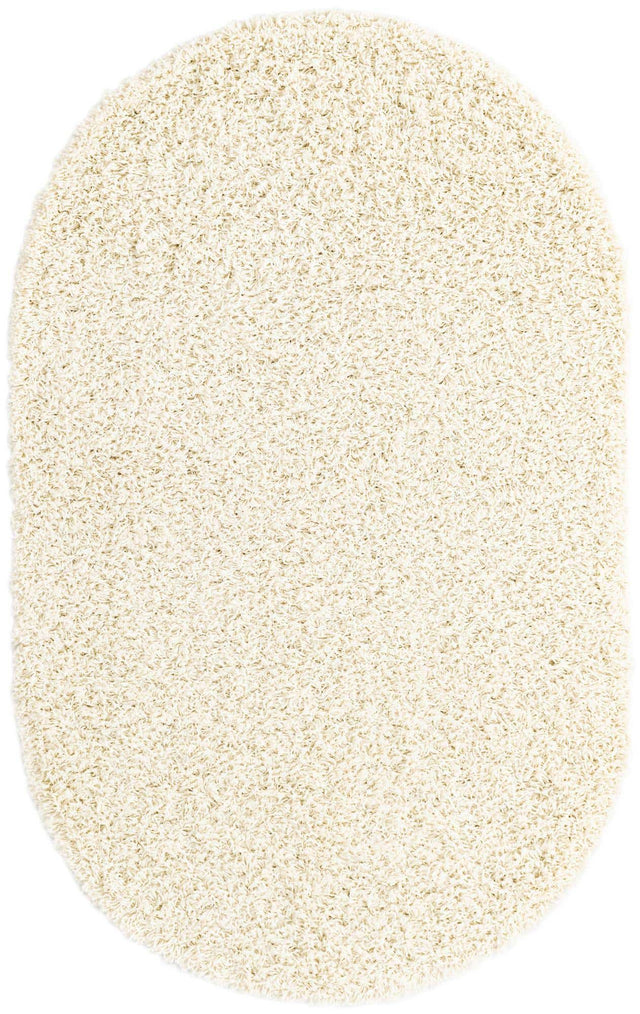 Pure Ivory 3' 1 x 5' 3 Solid Shag Oval Area Rug Thick Soft Touch Fluffy & Plush Shaggy Pile
