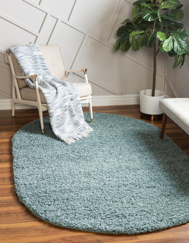 Light Slate Blue 5' 3 x 8' Solid Shag Oval Area Rug Thick Soft Touch Fluffy & Plush Shaggy Pile Durable Minimalist Carpet for Classic Interior Design for Sale at Rug Engine