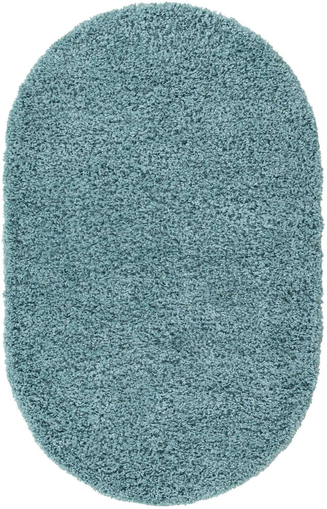 Light Slate Blue 3' 1 x 5' 3 Solid Shag Oval Area Rug Thick Soft Touch Fluffy & Plush Shaggy Pile Durable Minimalist Carpet for Classic Interior Design for Sale at Rug Engine