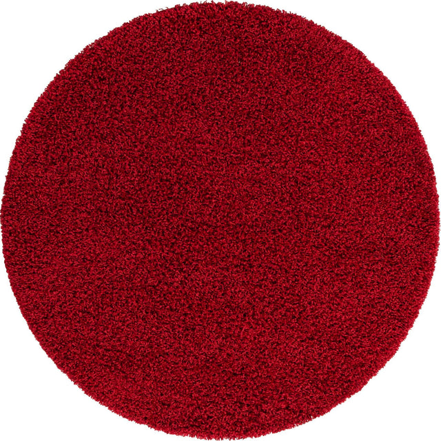 Cherry Red 5' 3 x 5' 3 Solid Shag Round Area Rug Thick Soft Touch Fluffy & Plush Shaggy Pile