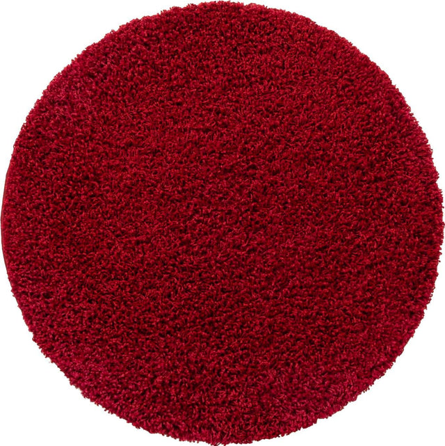 Cherry Red 3' 1 x 3' 1 Solid Shag Round Area Rug Thick Soft Touch Fluffy & Plush Shaggy Pile Durable Minimalist Carpet for Classic Interior Design for Sale at Rug Engine