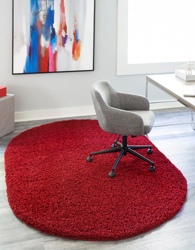 Cherry Red 3' 1 x 5' 3 Solid Shag Oval Area Rug Thick Soft Touch Fluffy & Plush Shaggy Pile Durable Minimalist Carpet for Classic Interior Design for Sale at Rug Engine