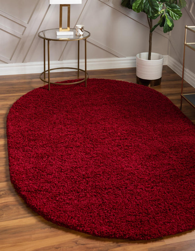 Cherry Red 7' 10 x 10' Solid Shag Oval Area Rug Thick Soft Touch Fluffy & Plush Shaggy Pile Durable Minimalist Carpet for Classic Interior Design for Sale at Rug Engine