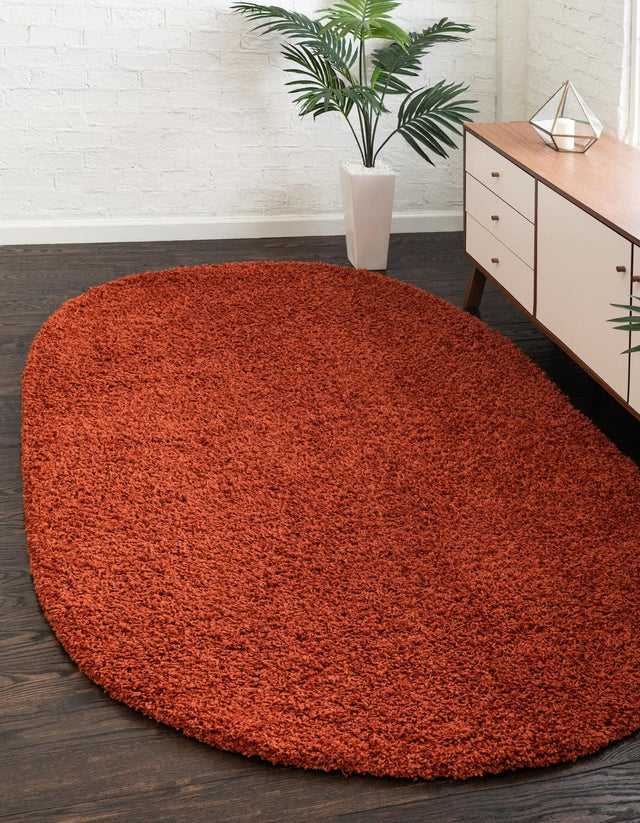 Terracotta 3' 1 x 5' 3 Solid Shag Oval Area Rug Thick Soft Touch Fluffy & Plush Shaggy Pile Durable Minimalist Carpet for Classic Interior Design for Sale at Rug Engine