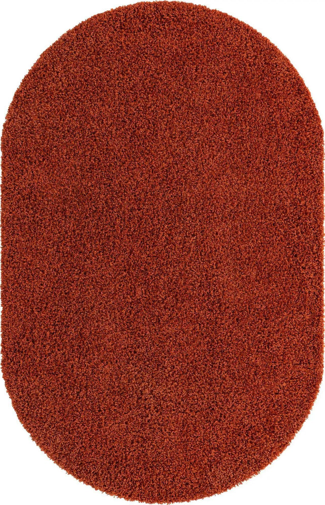 Terracotta 5' 3 x 8' Solid Shag Oval Area Rug Thick Soft Touch Fluffy & Plush Shaggy Pile Durable Minimalist Carpet for Classic Interior Design for Sale at Rug Engine