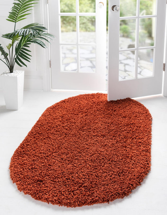 Terracotta 5' 3 x 8' Solid Shag Oval Area Rug Thick Soft Touch Fluffy & Plush Shaggy Pile Durable Minimalist Carpet for Classic Interior Design for Sale at Rug Engine
