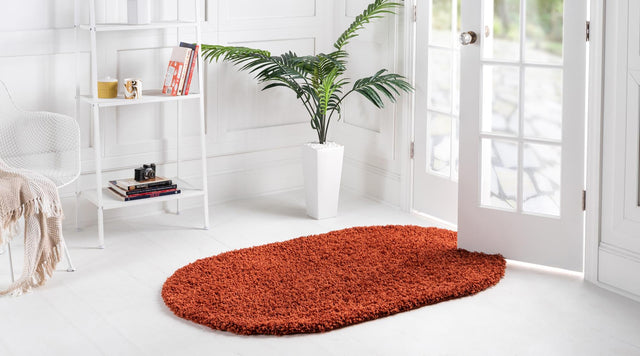 Terracotta 3' 1 x 5' 3 Solid Shag Oval Area Rug Thick Soft Touch Fluffy & Plush Shaggy Pile Durable Minimalist Carpet for Classic Interior Design for Sale at Rug Engine