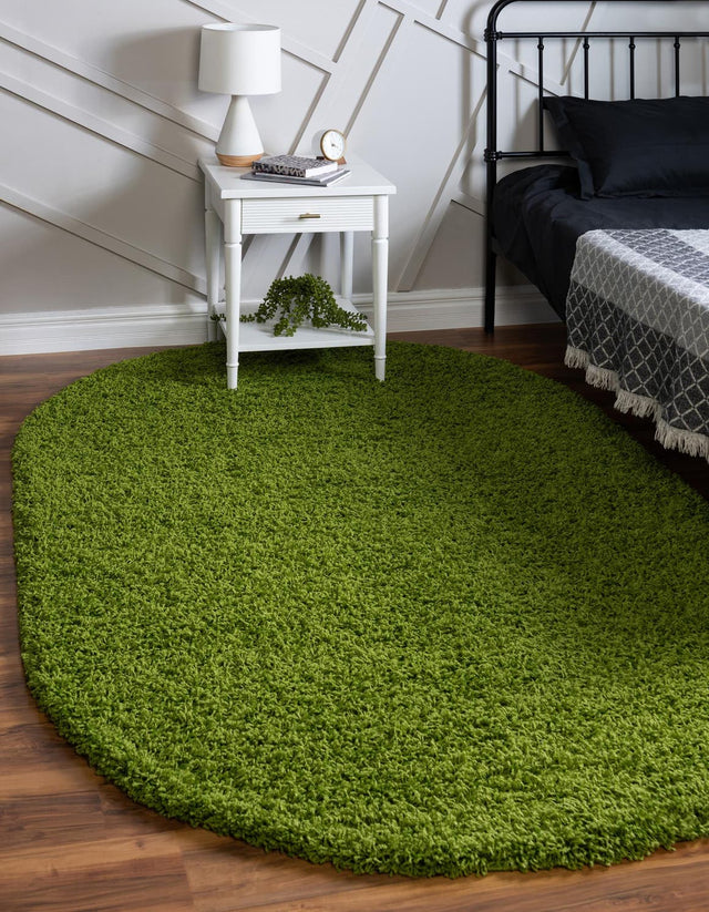 Grass Green 3' 1 x 5' 3 Solid Shag Oval Area Rug Thick Soft Touch Fluffy & Plush Shaggy Pile Durable Minimalist Carpet for Classic Interior Design for Sale at Rug Engine