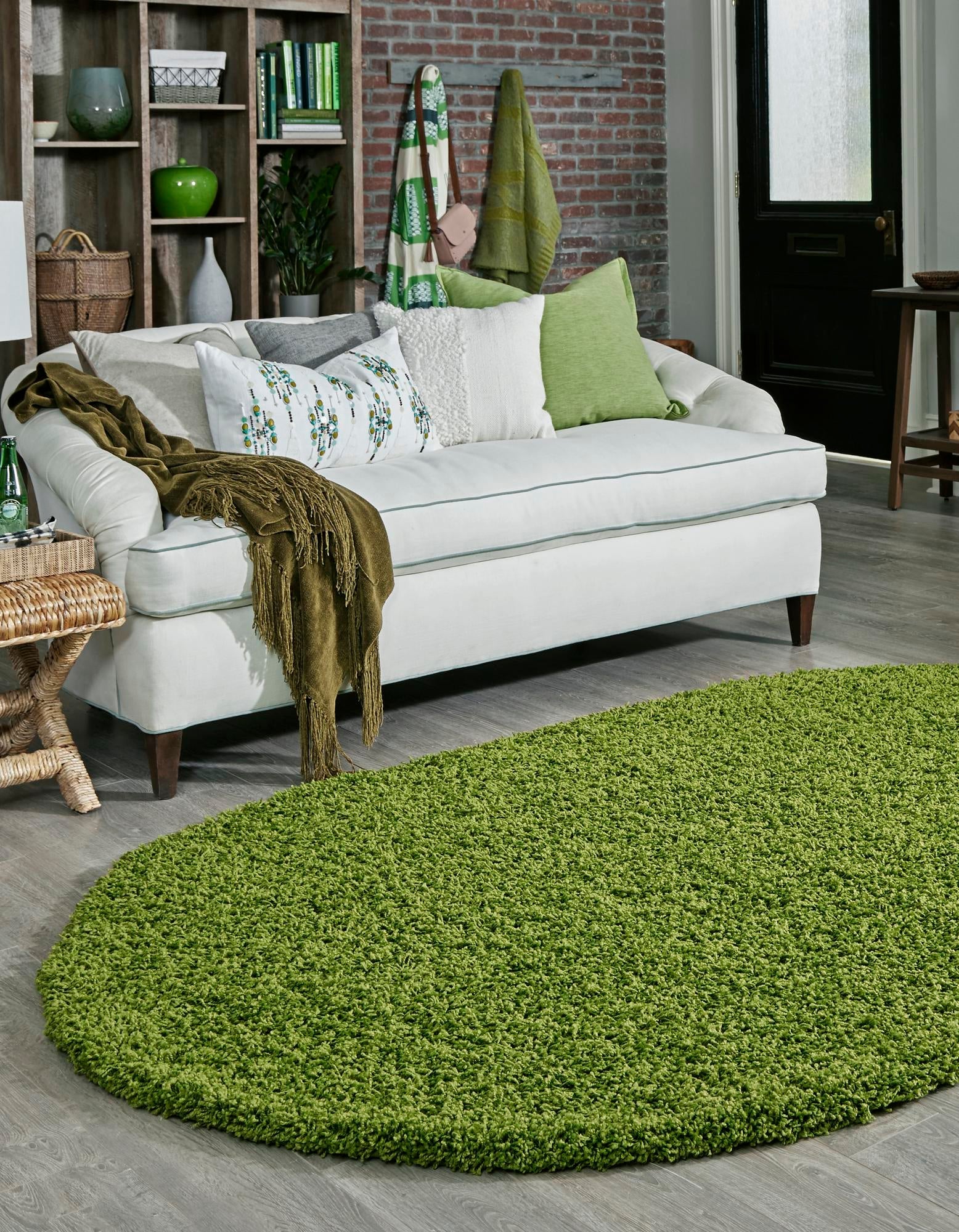 Grass Green 7' 10 x 10' Solid Shag Oval Area Rug Thick Soft Touch Fluffy & Plush Shaggy Pile