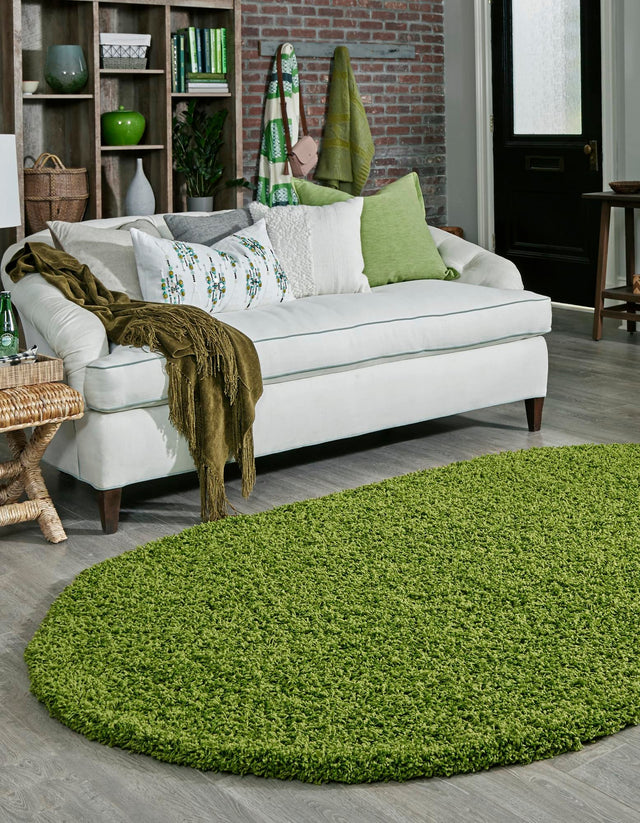 Grass Green 7' 10 x 10' Solid Shag Oval Area Rug Thick Soft Touch Fluffy & Plush Shaggy Pile Durable Minimalist Carpet for Classic Interior Design for Sale at Rug Engine