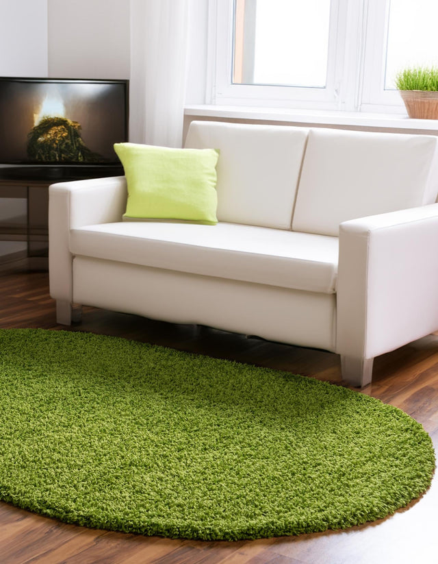 Grass Green 5' 3 x 8' Solid Shag Oval Area Rug Thick Soft Touch Fluffy & Plush Shaggy Pile Durable Minimalist Carpet for Classic Interior Design for Sale at Rug Engine