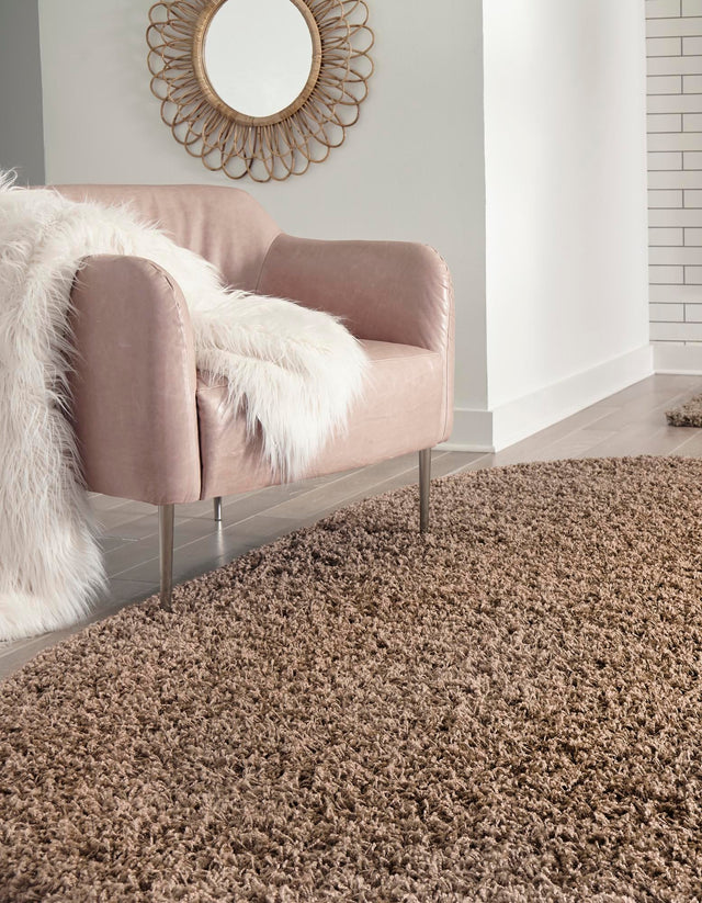 Sandy Brown 5' 3 x 8' Solid Shag Oval Area Rug Thick Soft Touch Fluffy & Plush Shaggy Pile Durable Minimalist Carpet for Classic Interior Design for Sale at Rug Engine