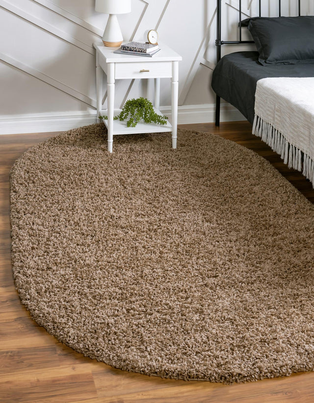 Sandy Brown 3' 1 x 5' 3 Solid Shag Oval Area Rug Thick Soft Touch Fluffy & Plush Shaggy Pile Durable Minimalist Carpet for Classic Interior Design for Sale at Rug Engine