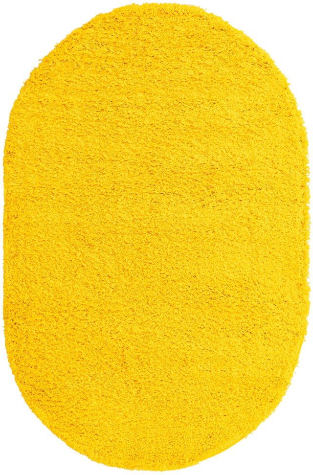 Tuscan Sun Yellow 5' 3 x 8' Solid Shag Oval Area Rug Thick Soft Touch Fluffy & Plush Shaggy Pile Durable Minimalist Carpet for Classic Interior Design for Sale at Rug Engine