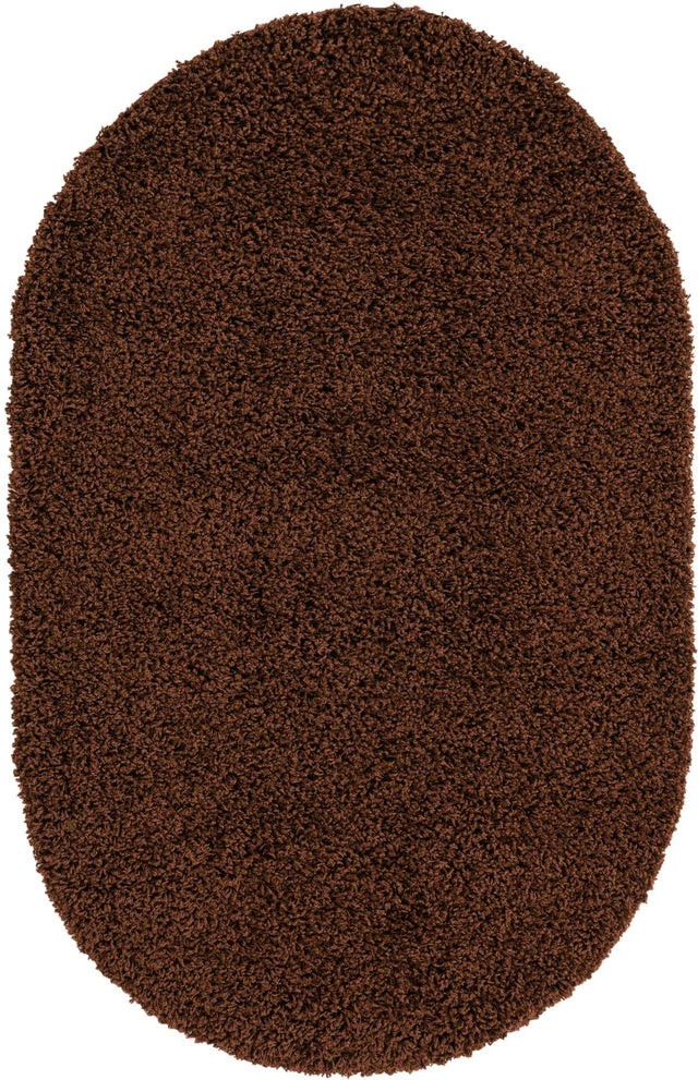 Chocolate Brown 3' 1 x 5' 3 Solid Shag Oval Area Rug Thick Soft Touch Fluffy & Plush Shaggy Pile Durable Minimalist Carpet for Classic Interior Design for Sale at Rug Engine