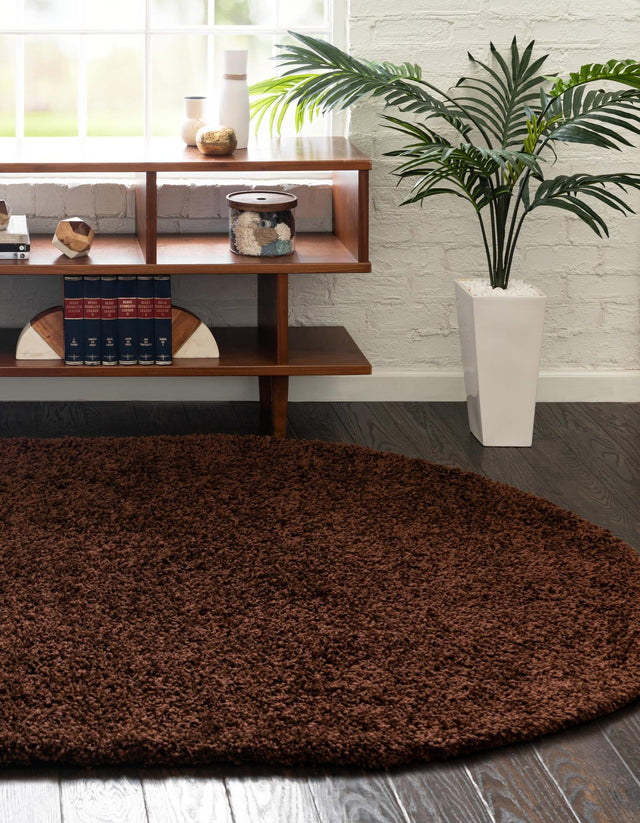 Chocolate Brown 5' 3 x 8' Solid Shag Oval Area Rug Thick Soft Touch Fluffy & Plush Shaggy Pile Durable Minimalist Carpet for Classic Interior Design for Sale at Rug Engine