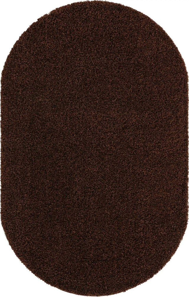 Chocolate Brown 5' 3 x 8' Solid Shag Oval Area Rug Thick Soft Touch Fluffy & Plush Shaggy Pile Durable Minimalist Carpet for Classic Interior Design for Sale at Rug Engine
