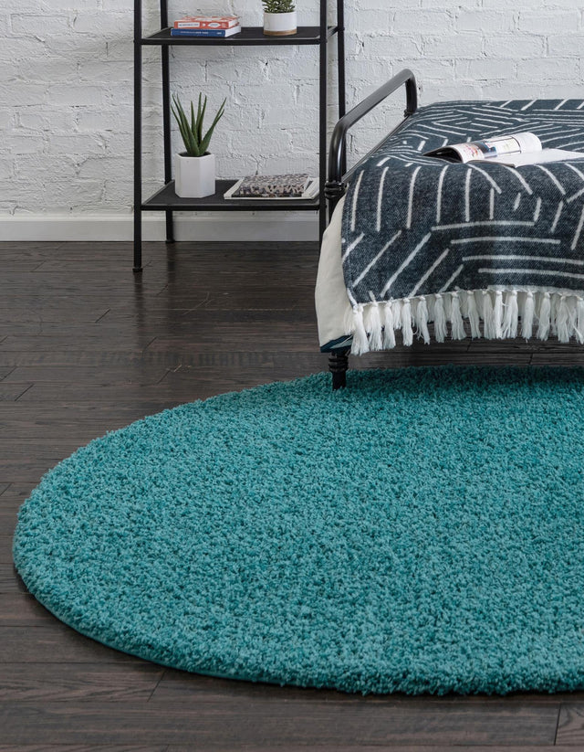 Deep Aqua Blue 5' 3 x 8' Solid Shag Oval Area Rug Thick Soft Touch Fluffy & Plush Shaggy Pile