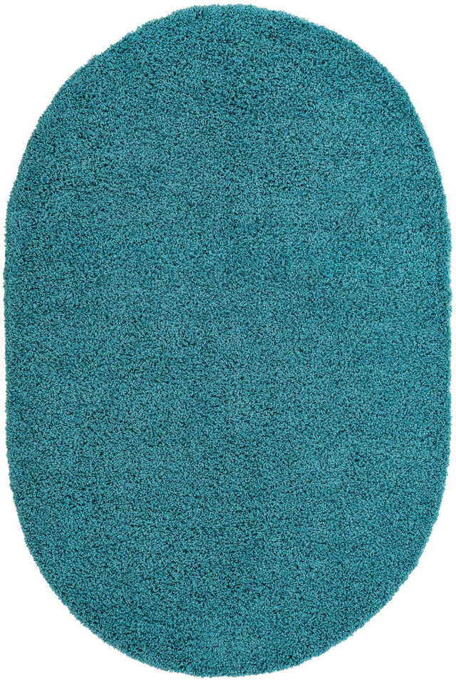 Deep Aqua Blue 5' 3 x 8' Solid Shag Oval Area Rug Thick Soft Touch Fluffy & Plush Shaggy Pile